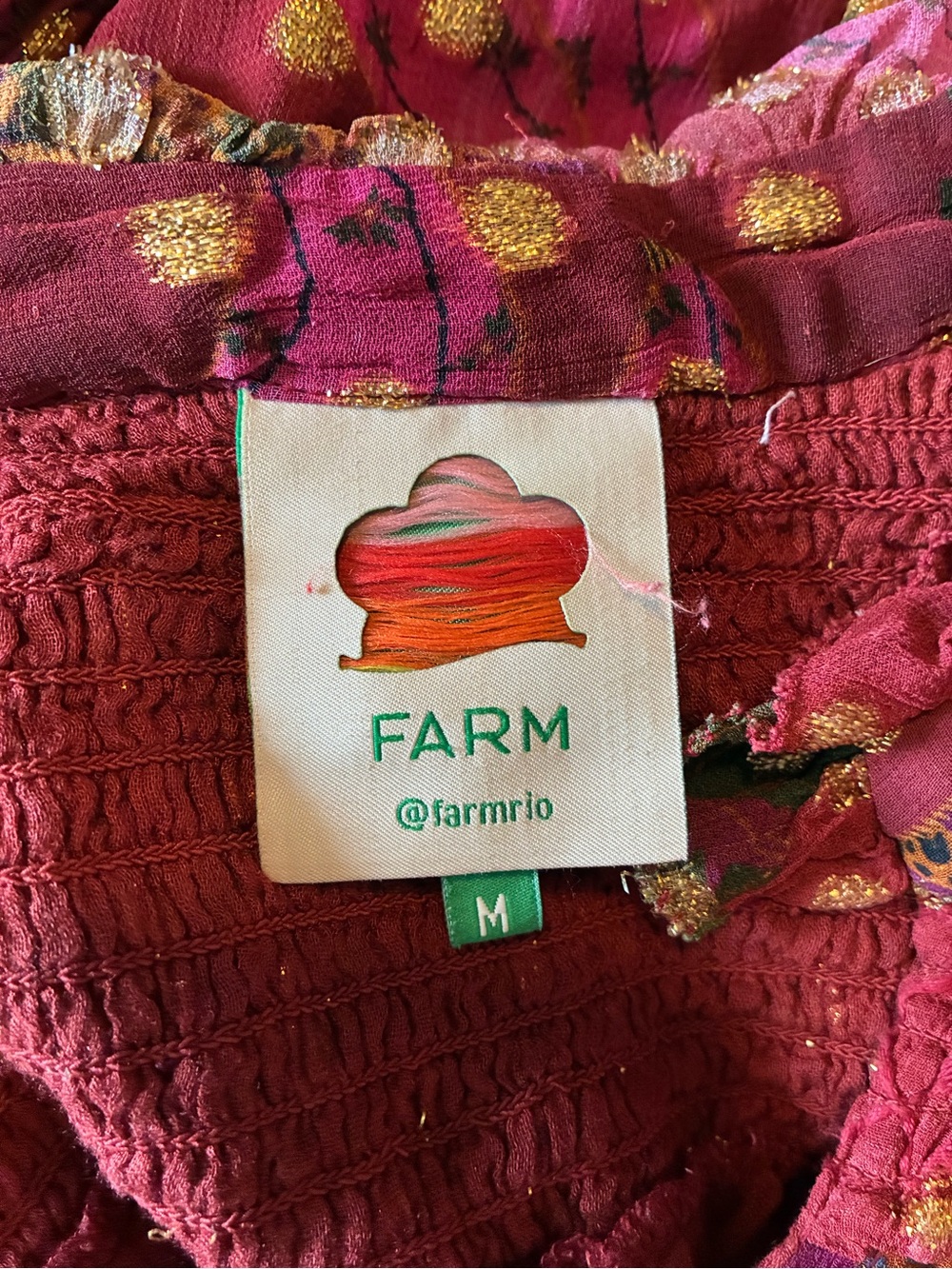 FARM Rio Burgundy Floral Smocked Ruffle Blouse - Picture 4 of 6